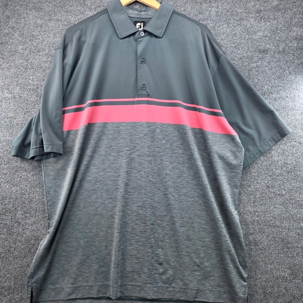 FootJoy Mens XXL Gray Pink Striped ProDry Performance Golf Polo Shirt